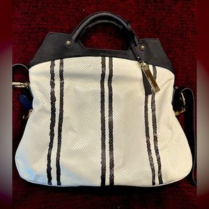Vince Camuto 100% Genuine Leather Black and White Handbag